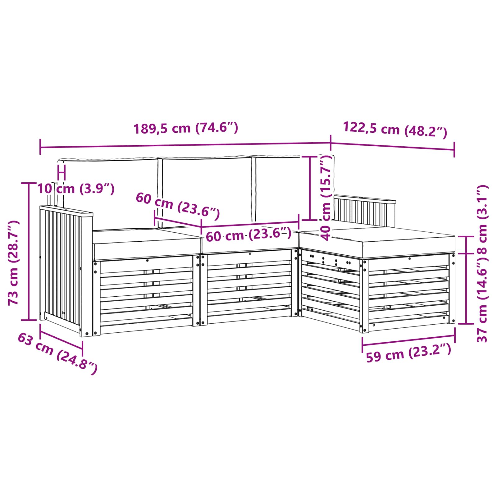 Outdoor-Sofagarnitur 4 pcs Weiß und Anthrazit