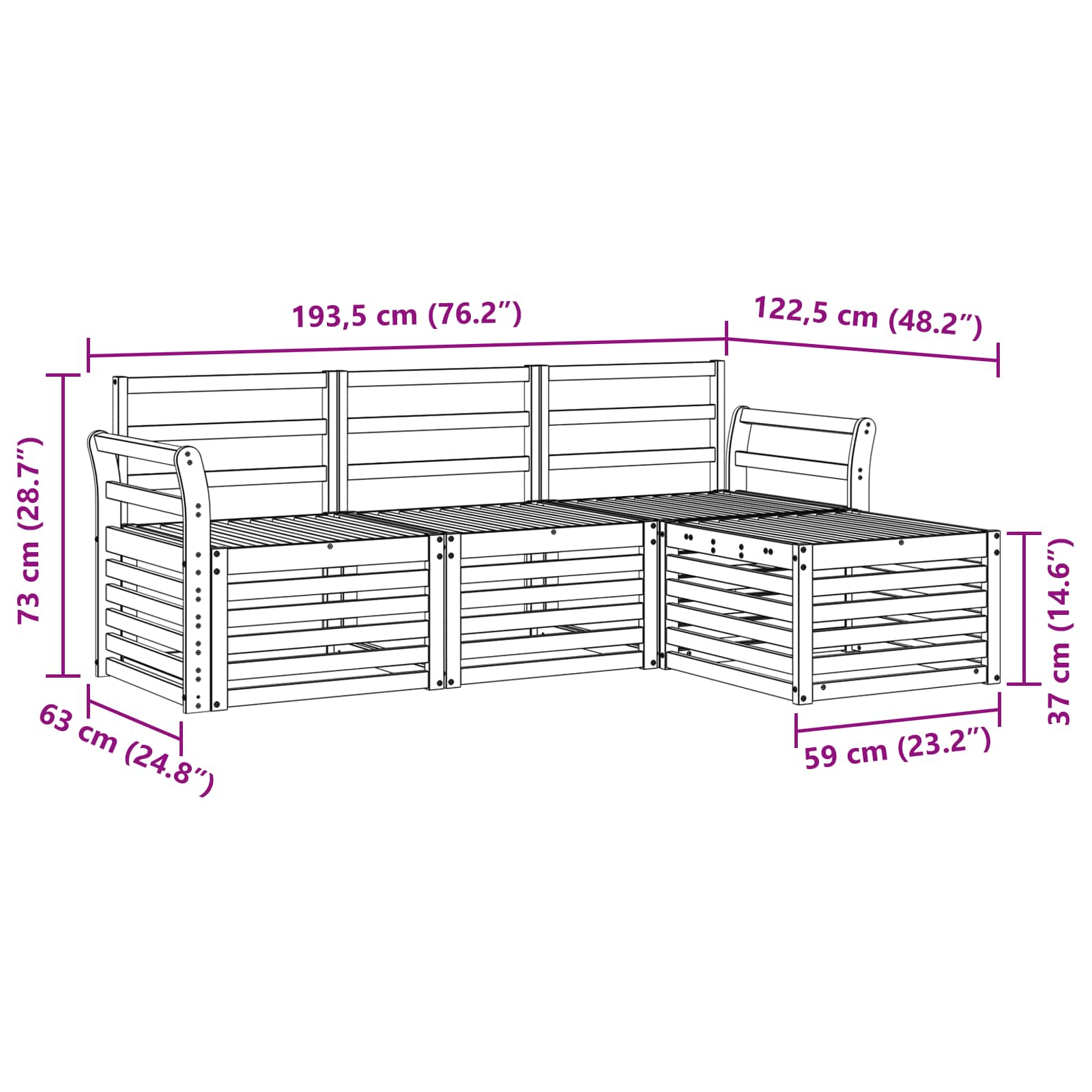 Outdoor-Sofagarnitur 4 pcs Weiß 193,5 x 122,5 x 73 cm