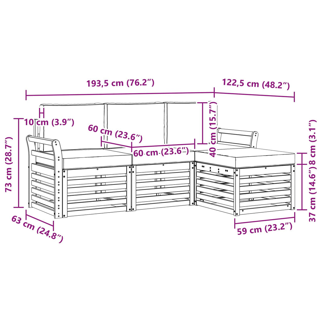 Outdoor-Sofagarnitur 4 pcs Weiß und Creme 193,5 x 122,5 x 73 cm