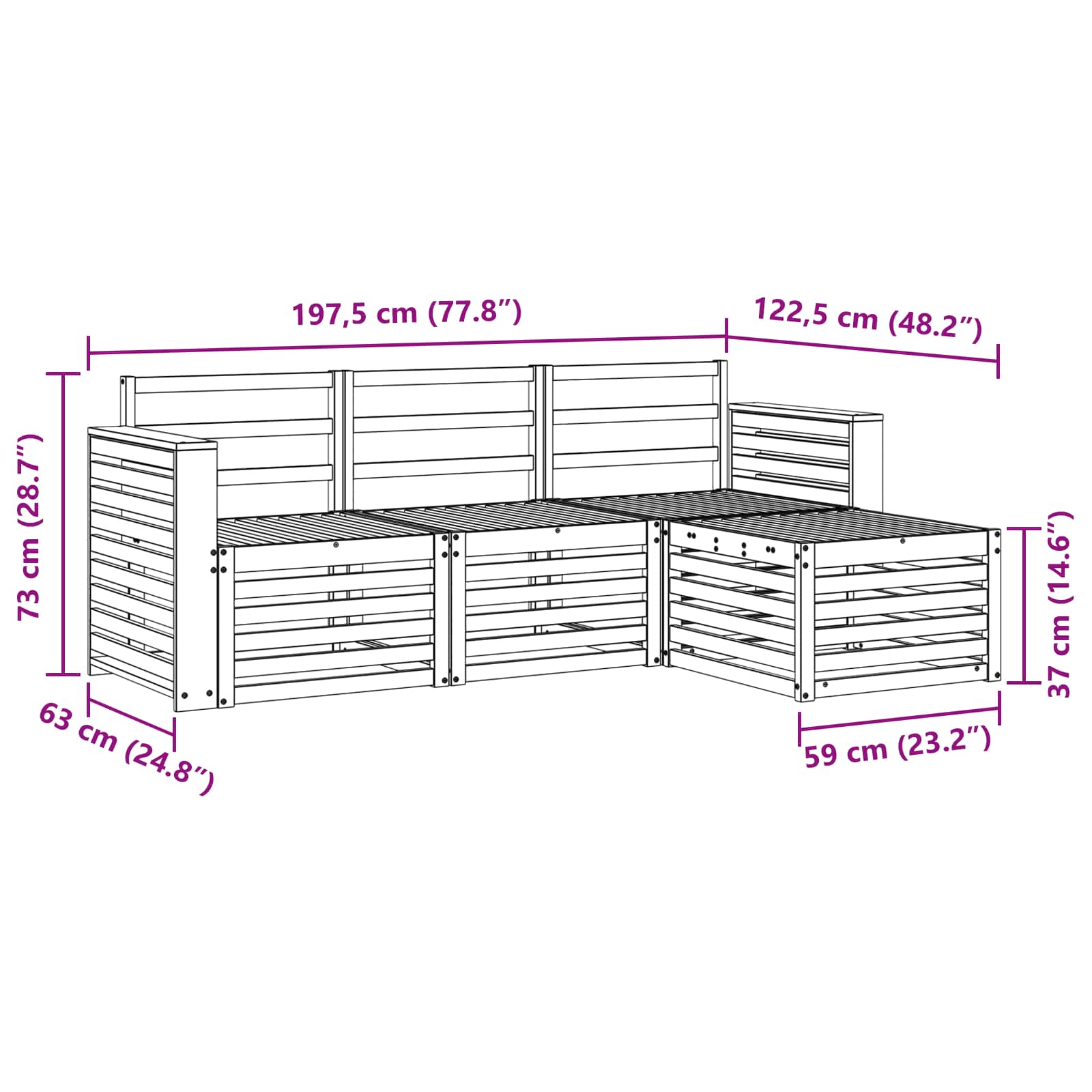 Outdoor-Sofagarnitur 4 pcs Weiß 197,5 x 122,5 x 73 cm