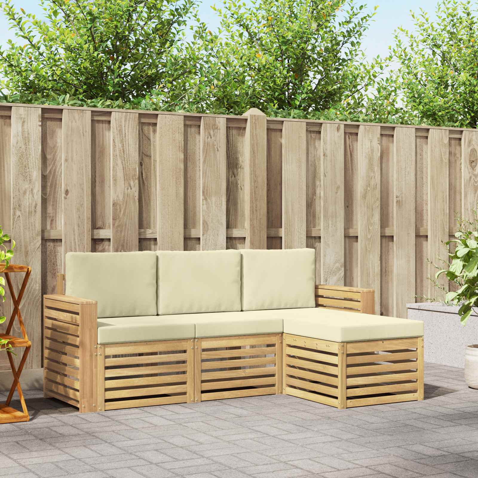 Outdoor-Sofagarnitur 4 pcs Weiß und Creme 197,5 x 122,5 x 73 cm