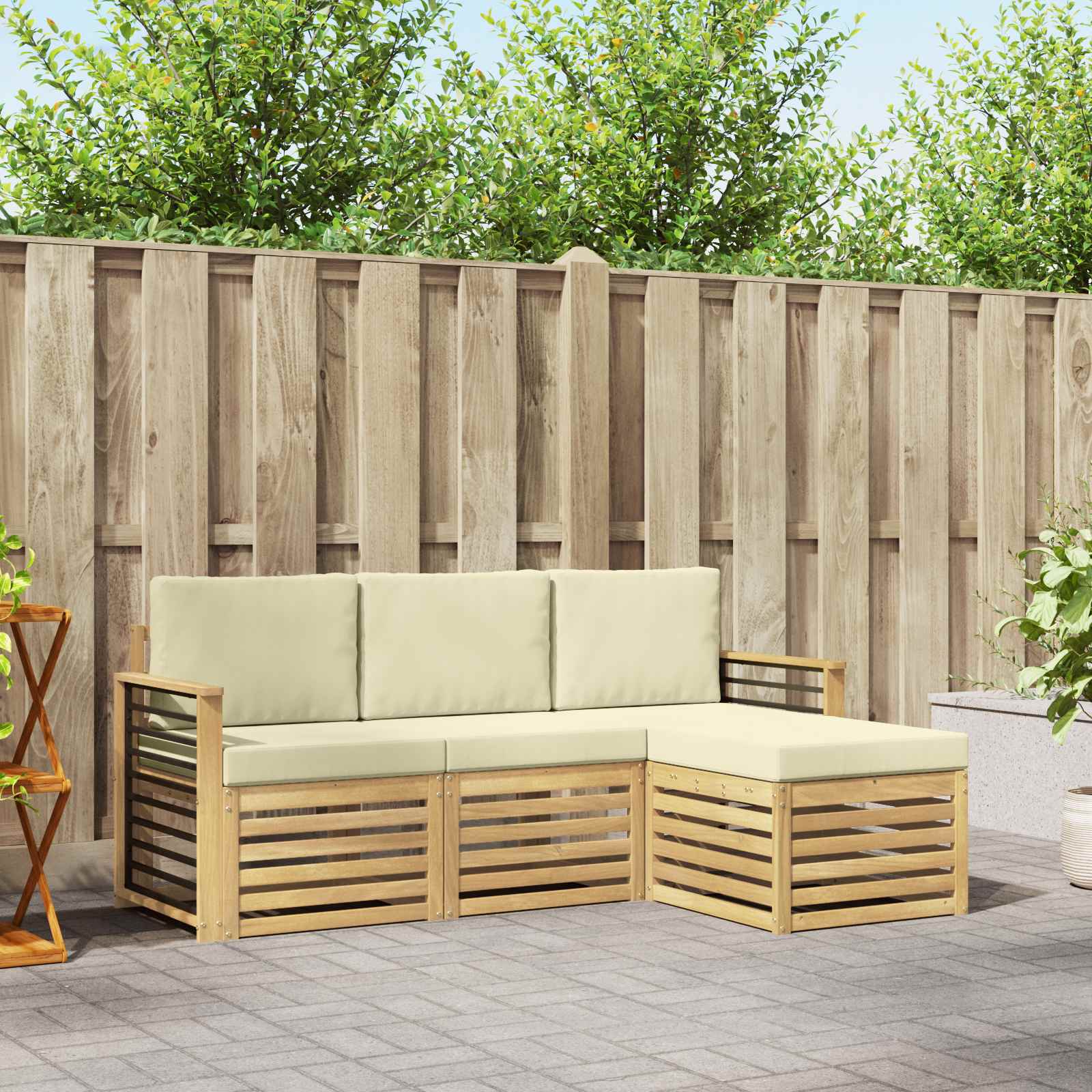 Outdoor-Sofagarnitur 4 pcs Weiß und Creme 189,5 x 122,5 x 73 cm