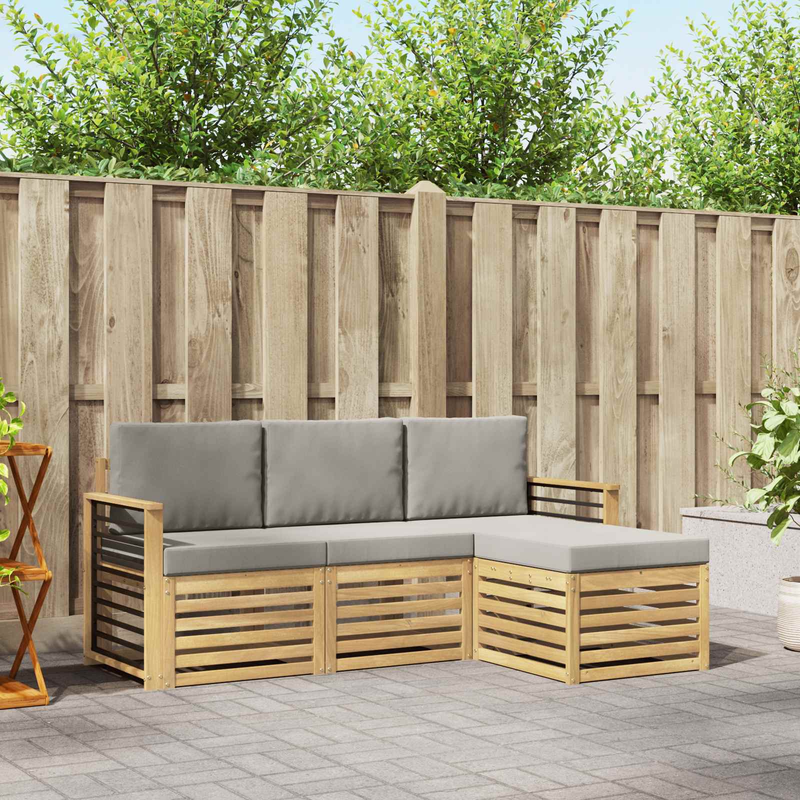 Outdoor-Sofagarnitur 4 pcs Weiß und Hellgrau