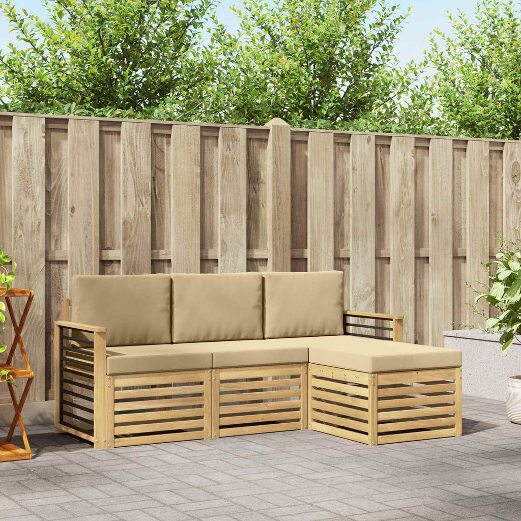 Outdoor-Sofagarnitur mit Kissen 4 pcs Weiß und Beige Polyester