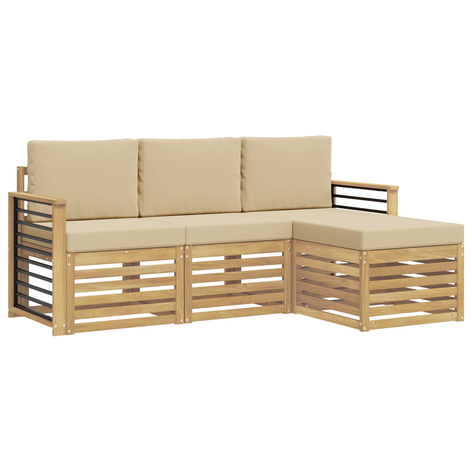 Outdoor-Sofagarnitur mit Kissen 4 pcs Weiß und Beige Polyester