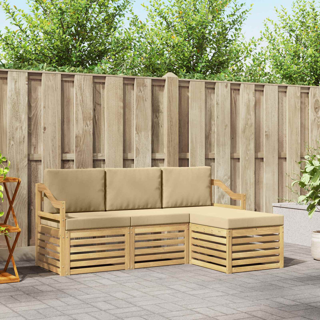 Outdoor-Sofagarnitur mit Kissen 4 pcs Weiß und Beige Polyester