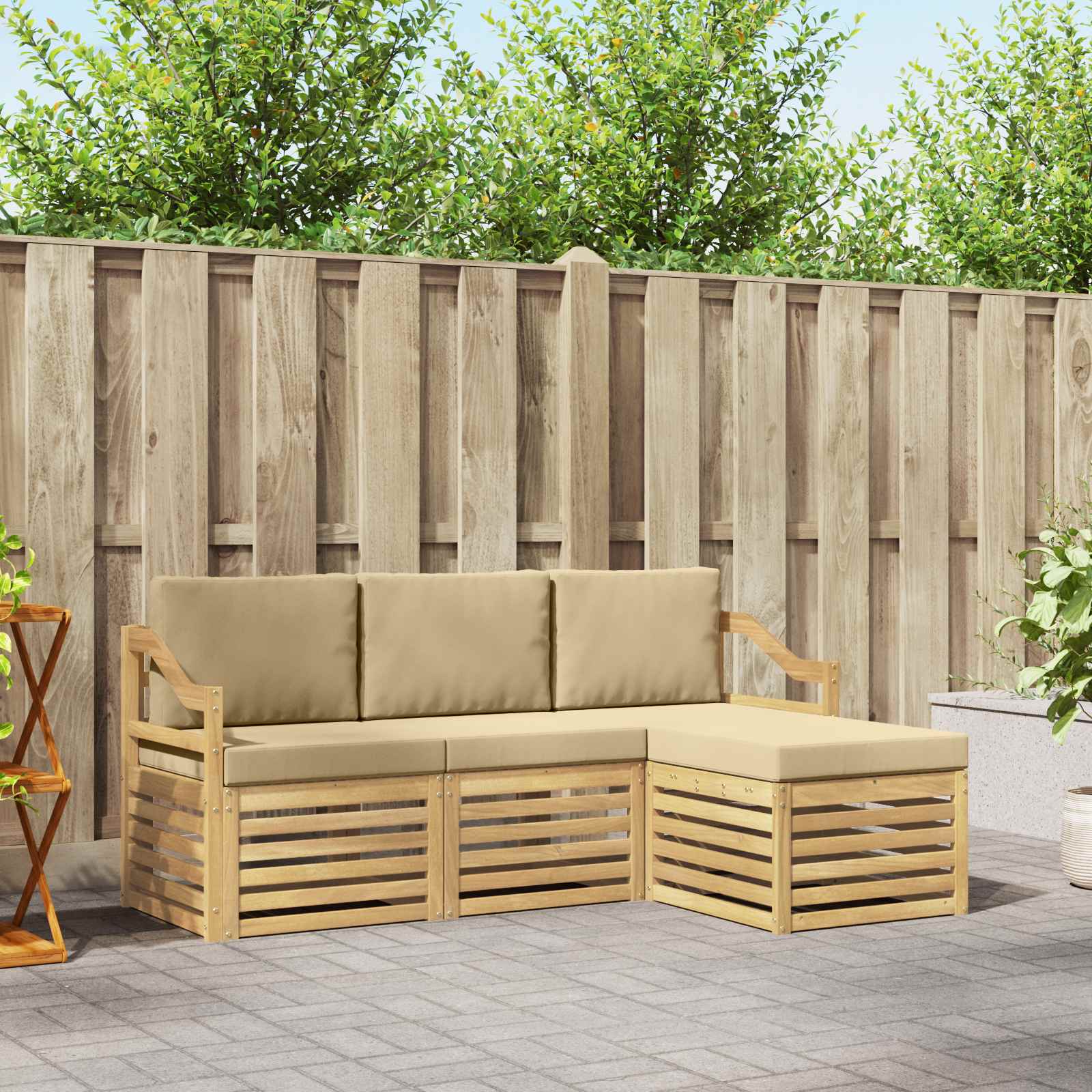 Outdoor-Sofagarnitur mit Kissen 4 pcs Weiß und Beige Polyester