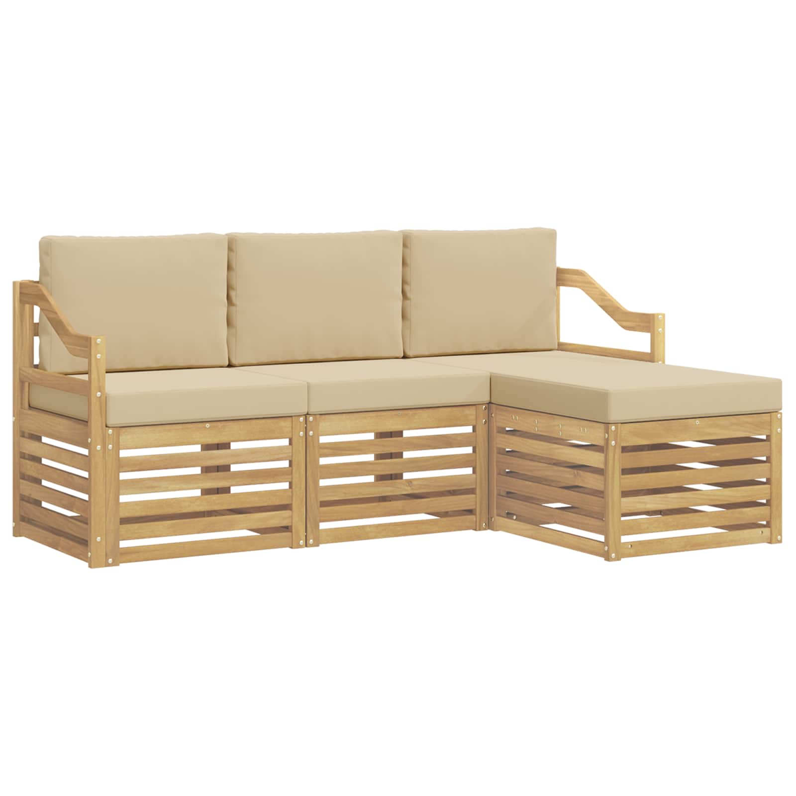 Outdoor-Sofagarnitur mit Kissen 4 pcs Weiß und Beige Polyester