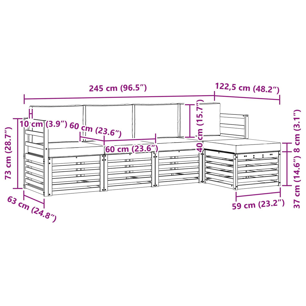 Outdoor-Sofagarnitur 5 pcs Weiß und Creme 245 x 122,5 x 73 cm