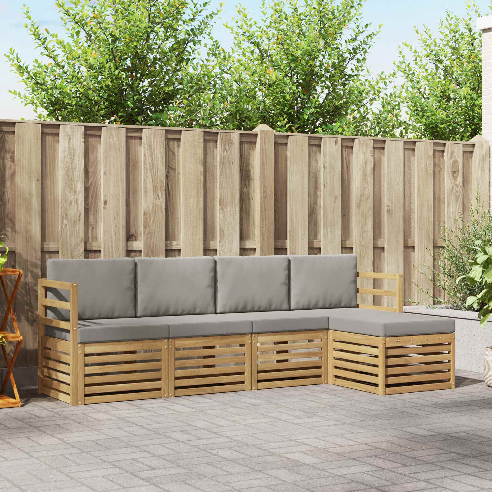 Outdoor-Sofagarnitur 5 pcs Weiß und Hellgrau