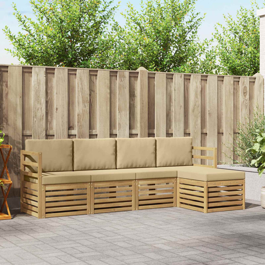 Outdoor-Sofagarnitur mit Kissen 5 pcs Weiß und Beige Polyester