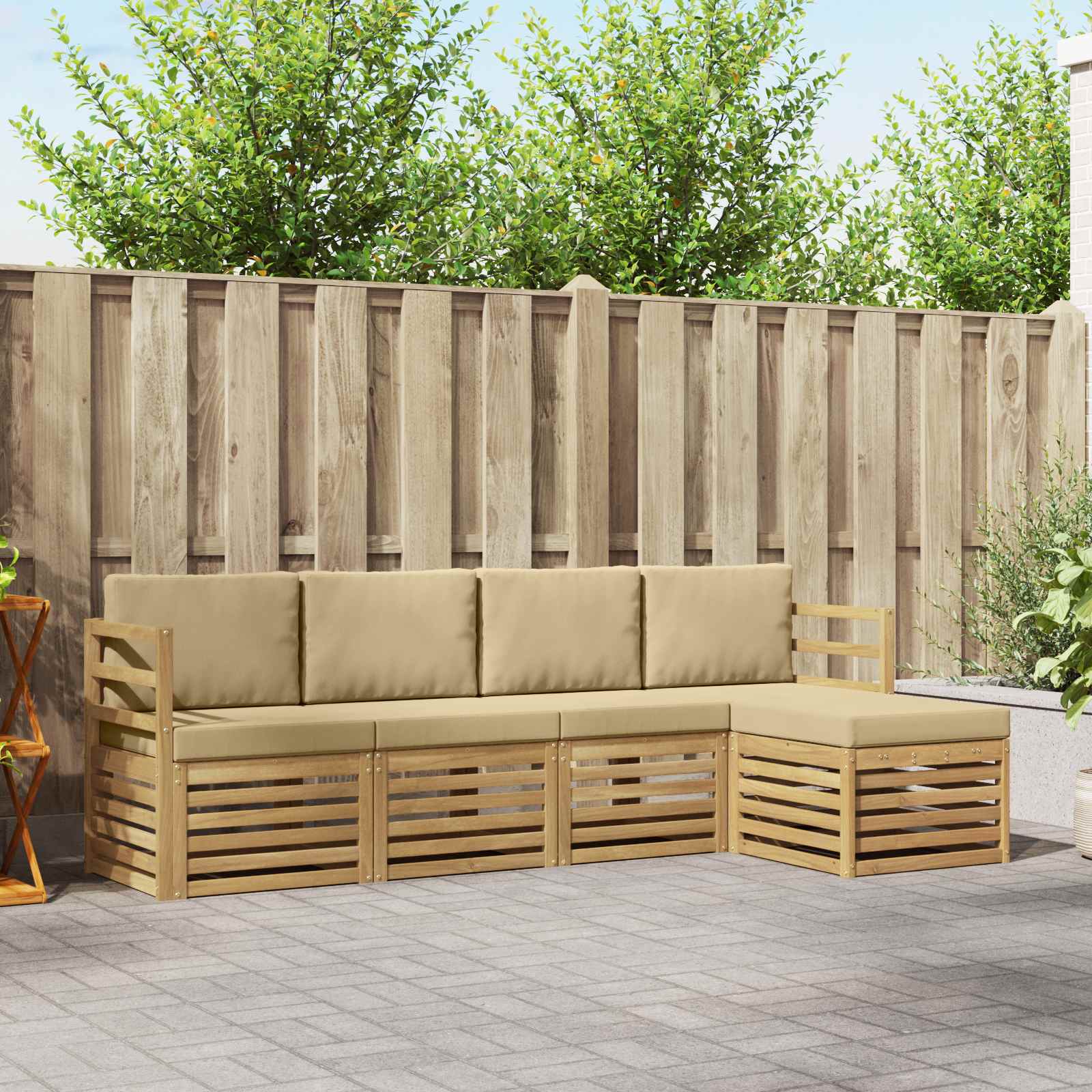 Outdoor-Sofagarnitur mit Kissen 5 pcs Weiß und Beige Polyester