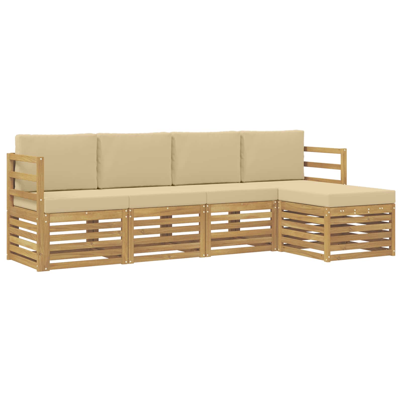 Outdoor-Sofagarnitur mit Kissen 5 pcs Weiß und Beige Polyester