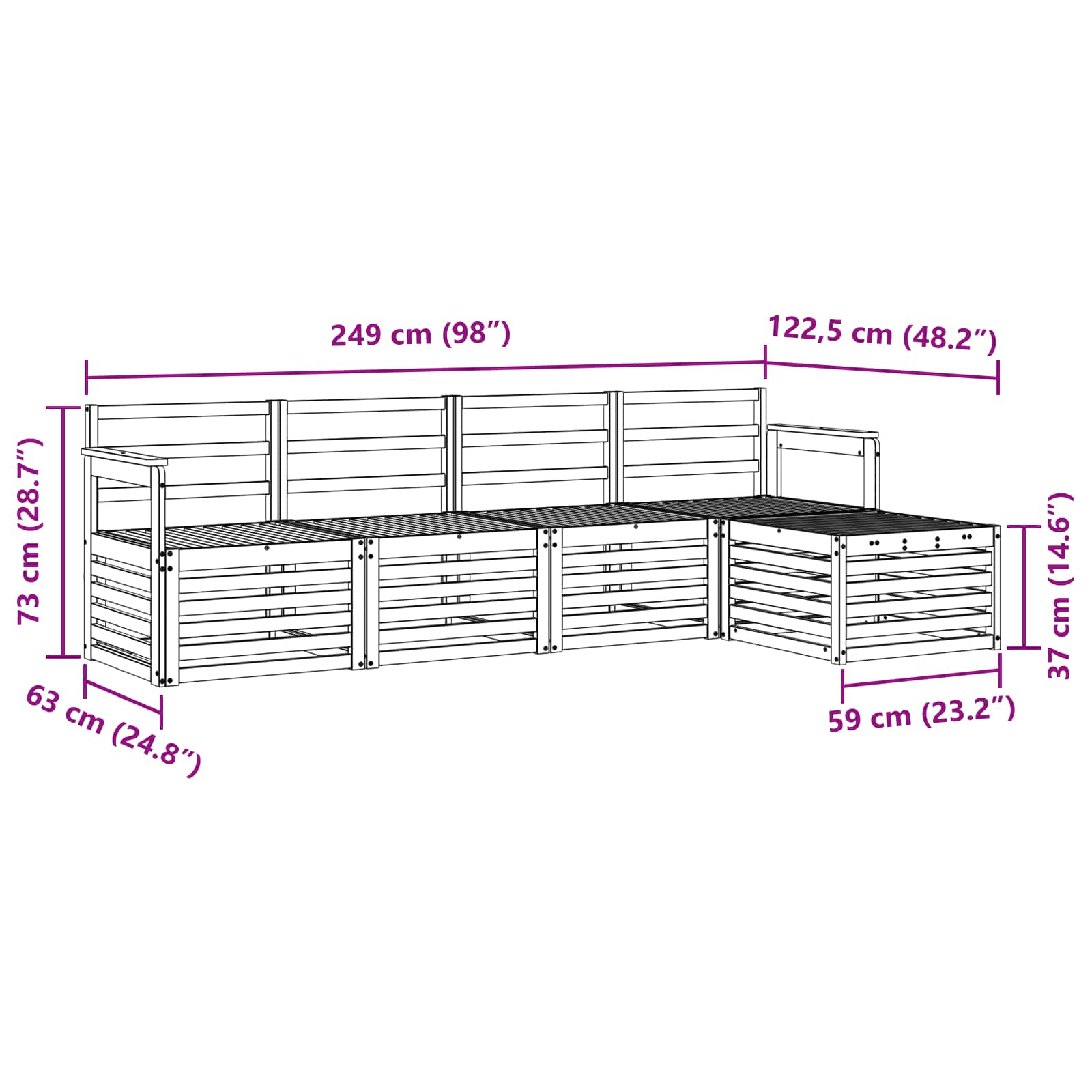Outdoor-Sofagarnitur 5 pcs Weiß 249 x 122,5 x 73 cm