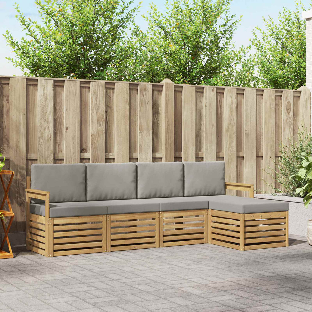 Outdoor-Sofagarnitur 5 pcs Weiß und Hellgrau