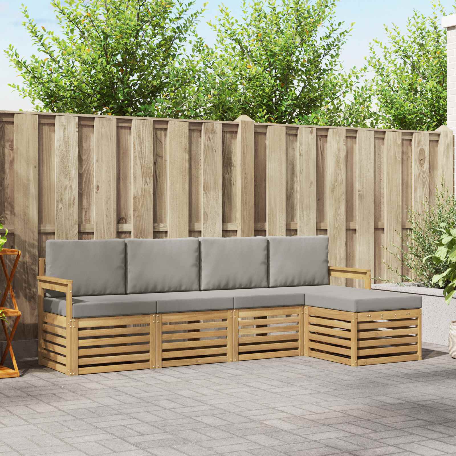 Outdoor-Sofagarnitur 5 pcs Weiß und Hellgrau