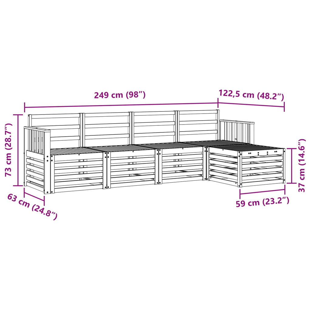 Outdoor-Sofagarnitur 5 pcs Weiß 249 x 122,5 x 73 cm