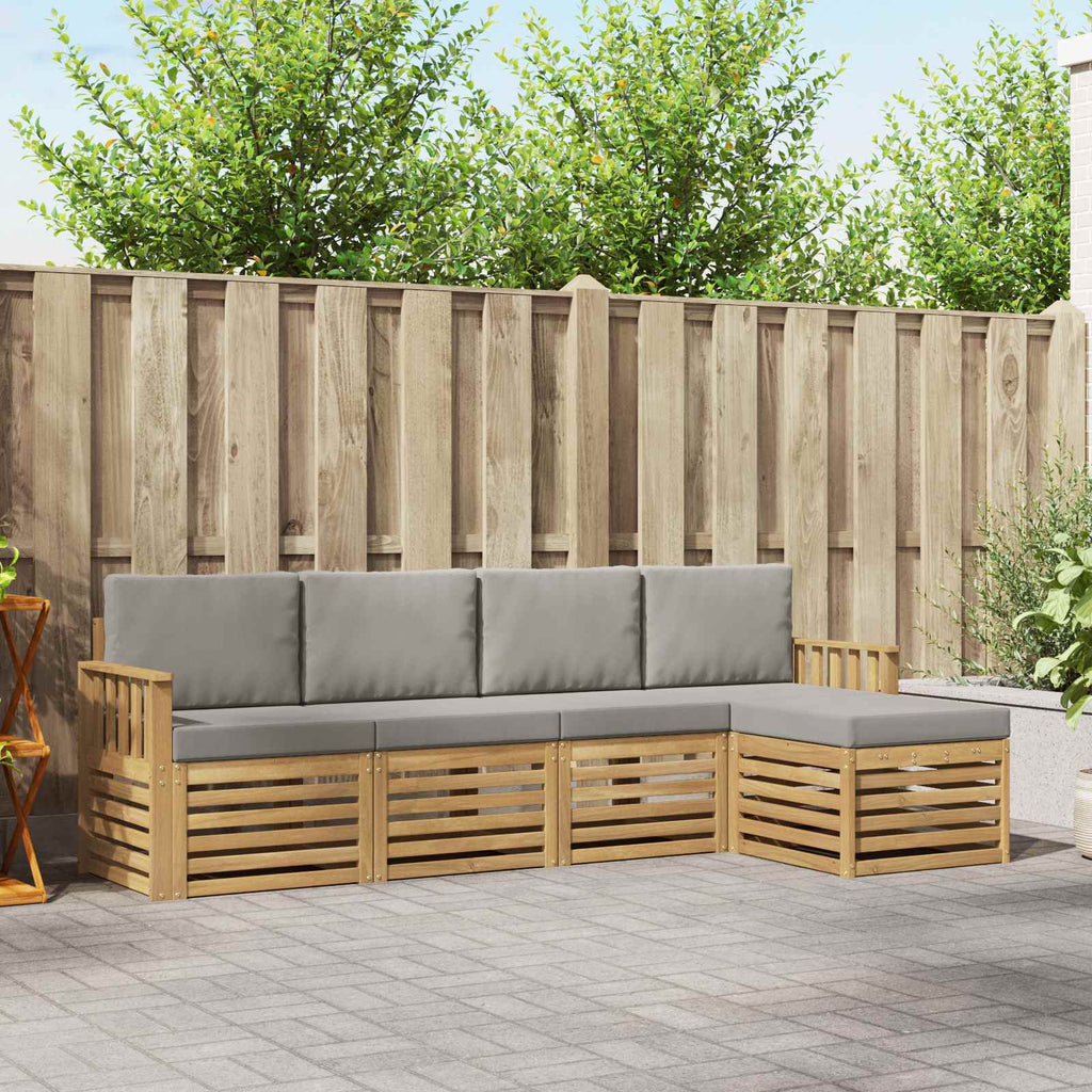 Outdoor-Sofagarnitur 5 pcs Weiß und Hellgrau