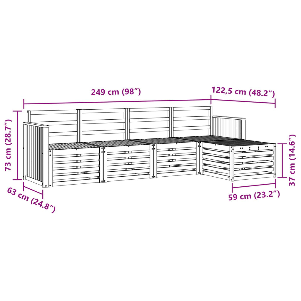 Outdoor-Sofagarnitur 5 pcs Weiß 249 x 122,5 x 73 cm