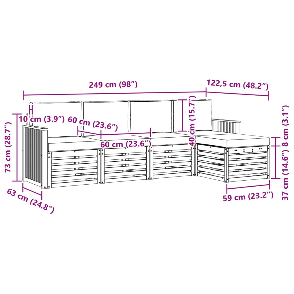 Outdoor-Sofagarnitur 5 pcs Weiß und Creme 249 x 122,5 x 73 cm