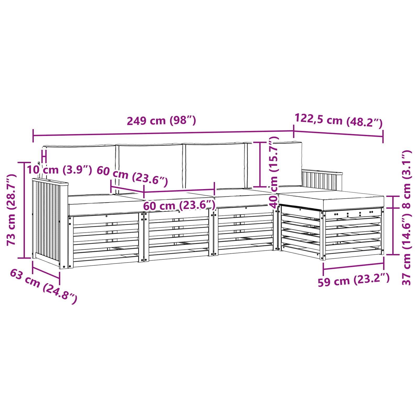 Outdoor-Sofagarnitur 5 pcs Weiß und Hellgrau