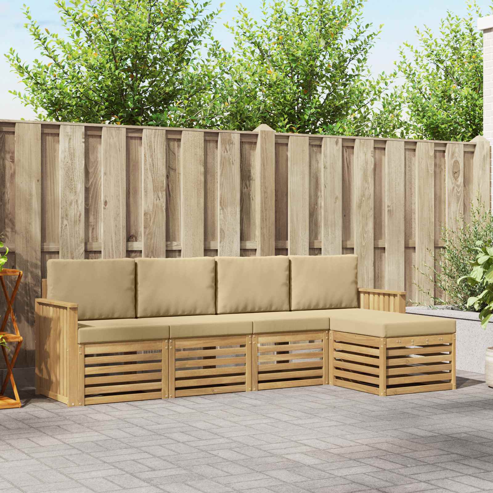 Outdoor-Sofagarnitur 5 pcs Weiß und Beige 249 x 122,5 x 73 cm