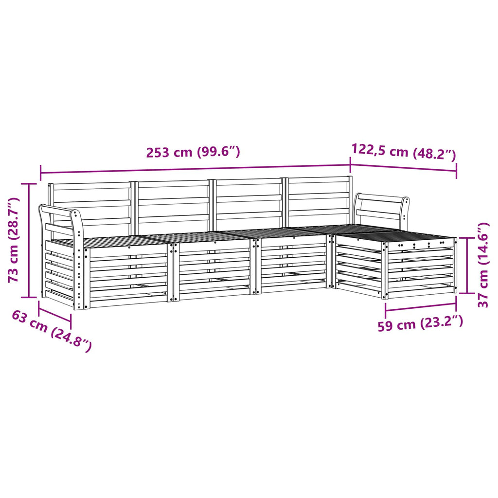 Outdoor-Sofagarnitur 5 pcs Weiß 253 x 122,5 x 73 cm