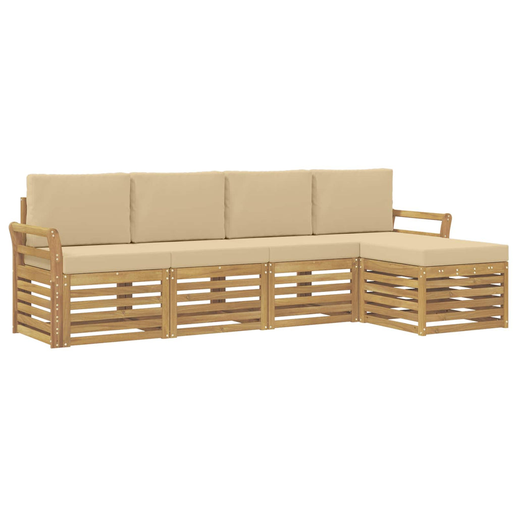Outdoor-Sofagarnitur 5 pcs Weiß und Beige 253 x 122,5 x 73 cm