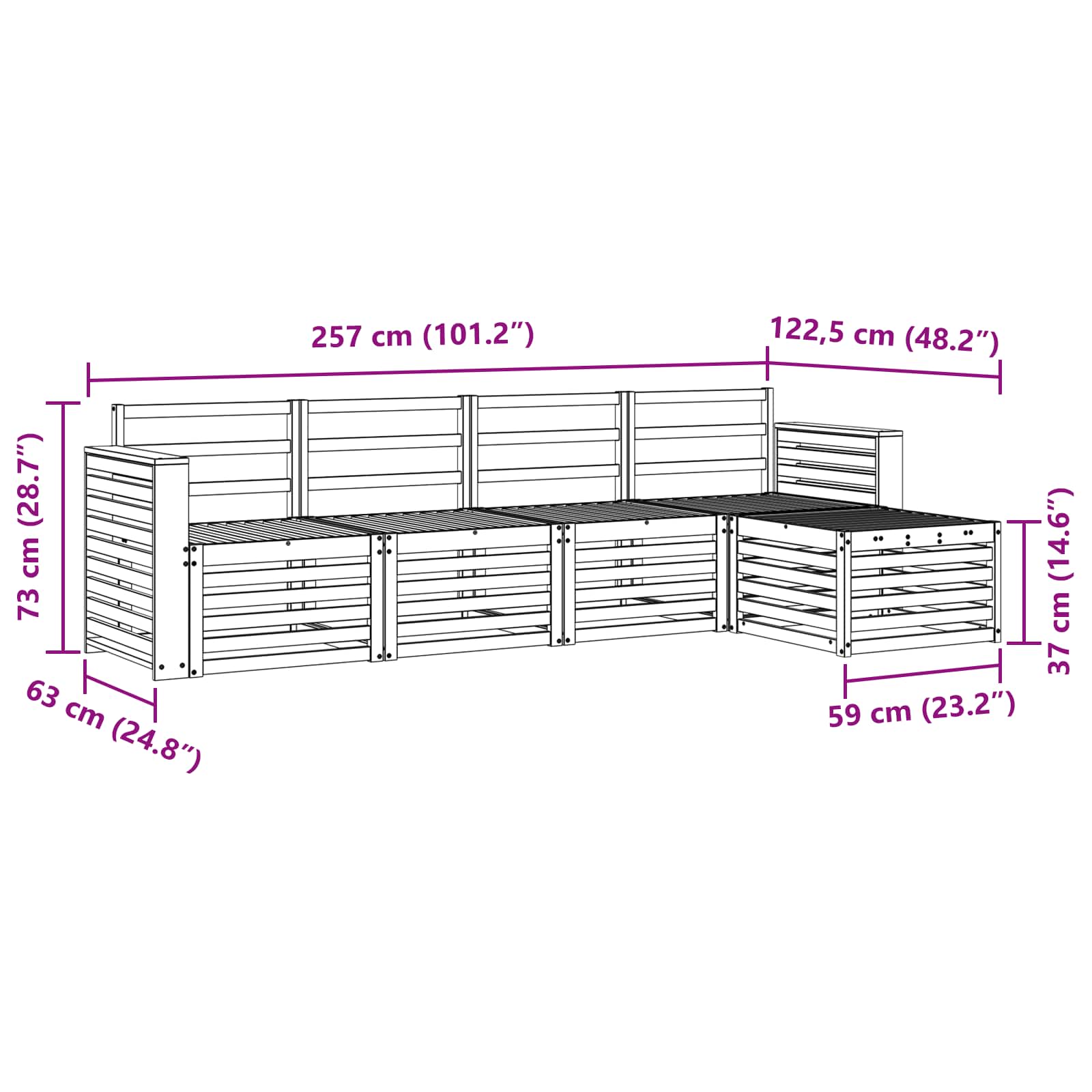 Outdoor-Sofagarnitur 5 pcs Weiß 257 x 122,5 x 73 cm