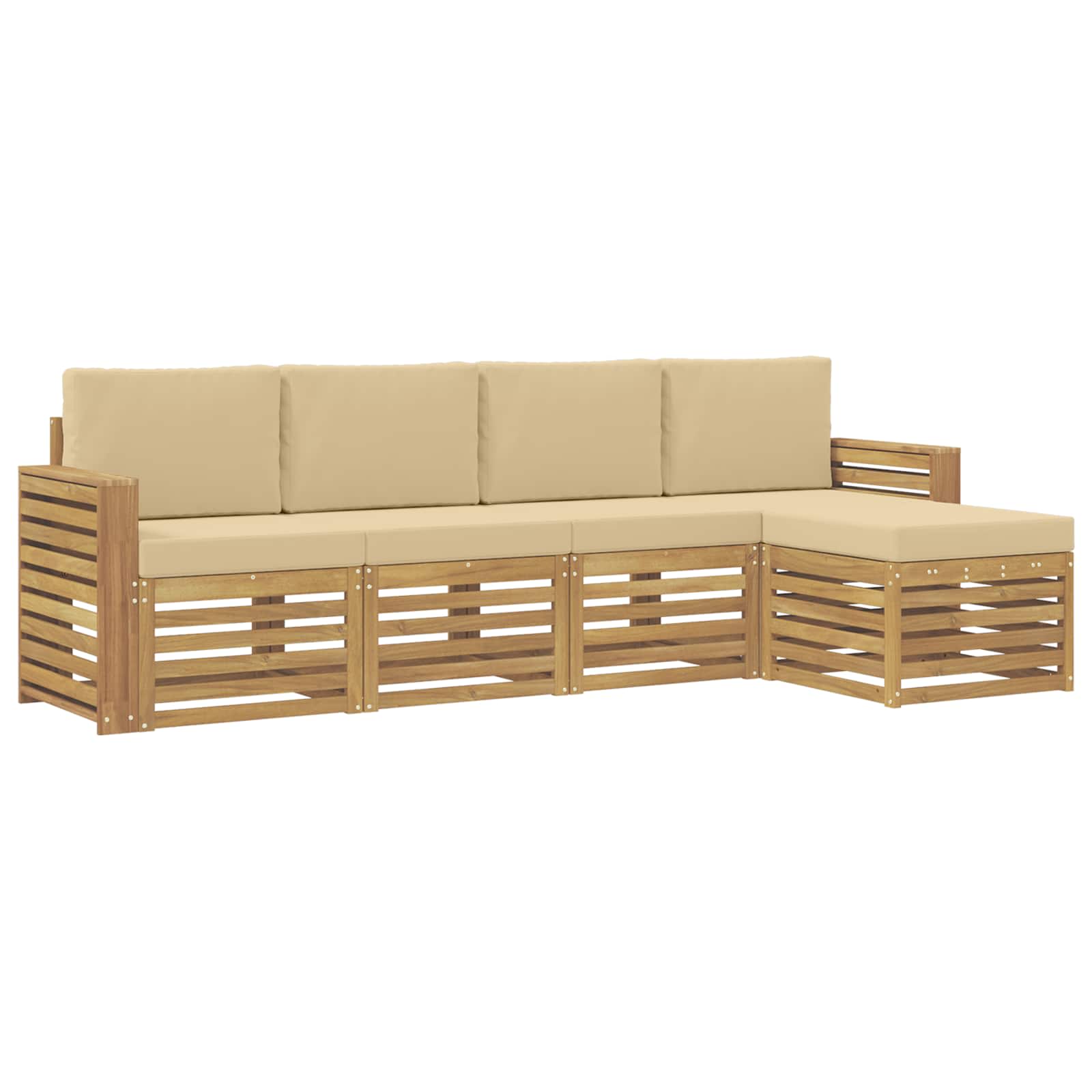 Outdoor-Sofagarnitur 5 pcs Weiß und Beige 257 x 122,5 x 73 cm