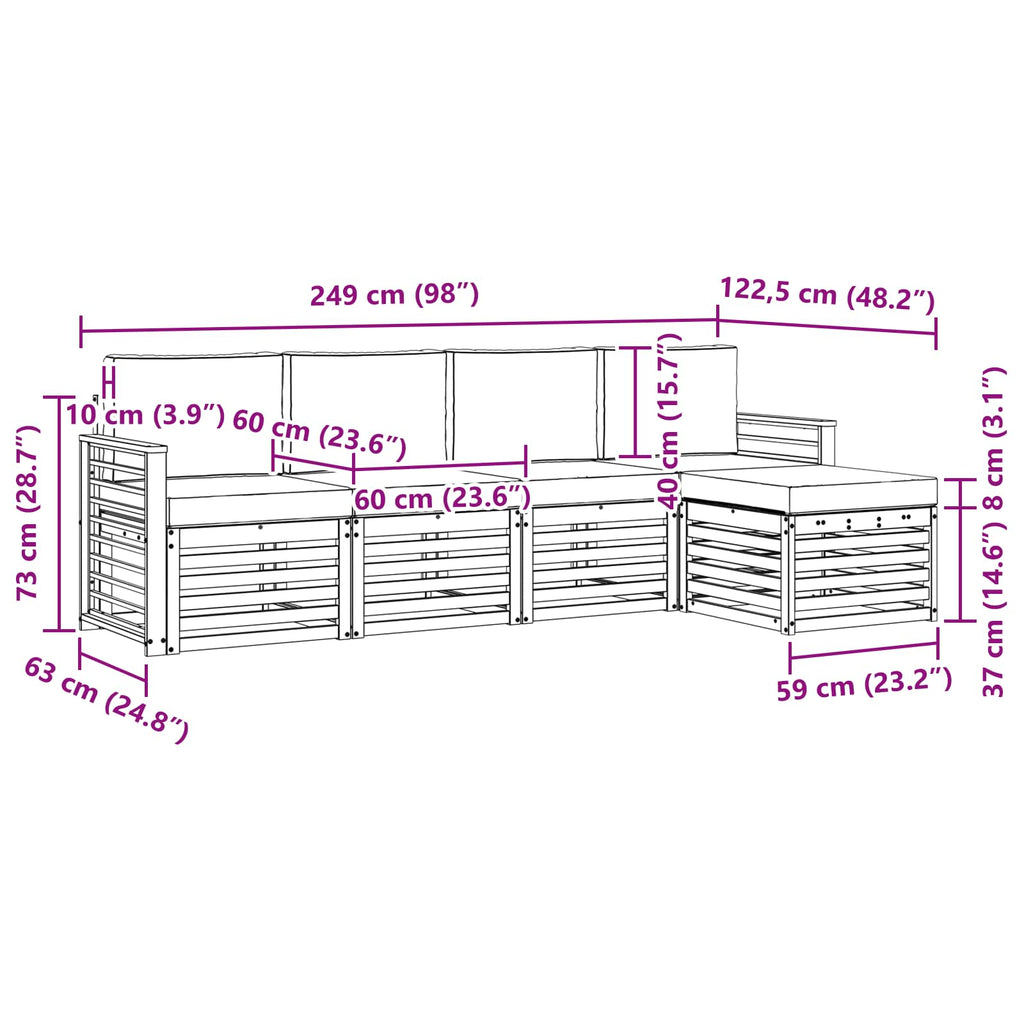 Outdoor-Sofagarnitur 5 pcs Weiß und Creme 249 x 122,5 x 73 cm