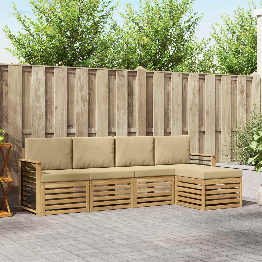 Outdoor-Sofagarnitur mit Kissen 5 pcs Weiß und Beige Polyester