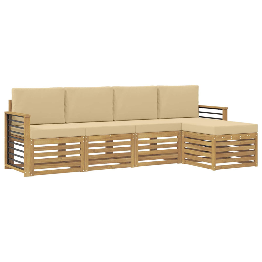 Outdoor-Sofagarnitur mit Kissen 5 pcs Weiß und Beige Polyester