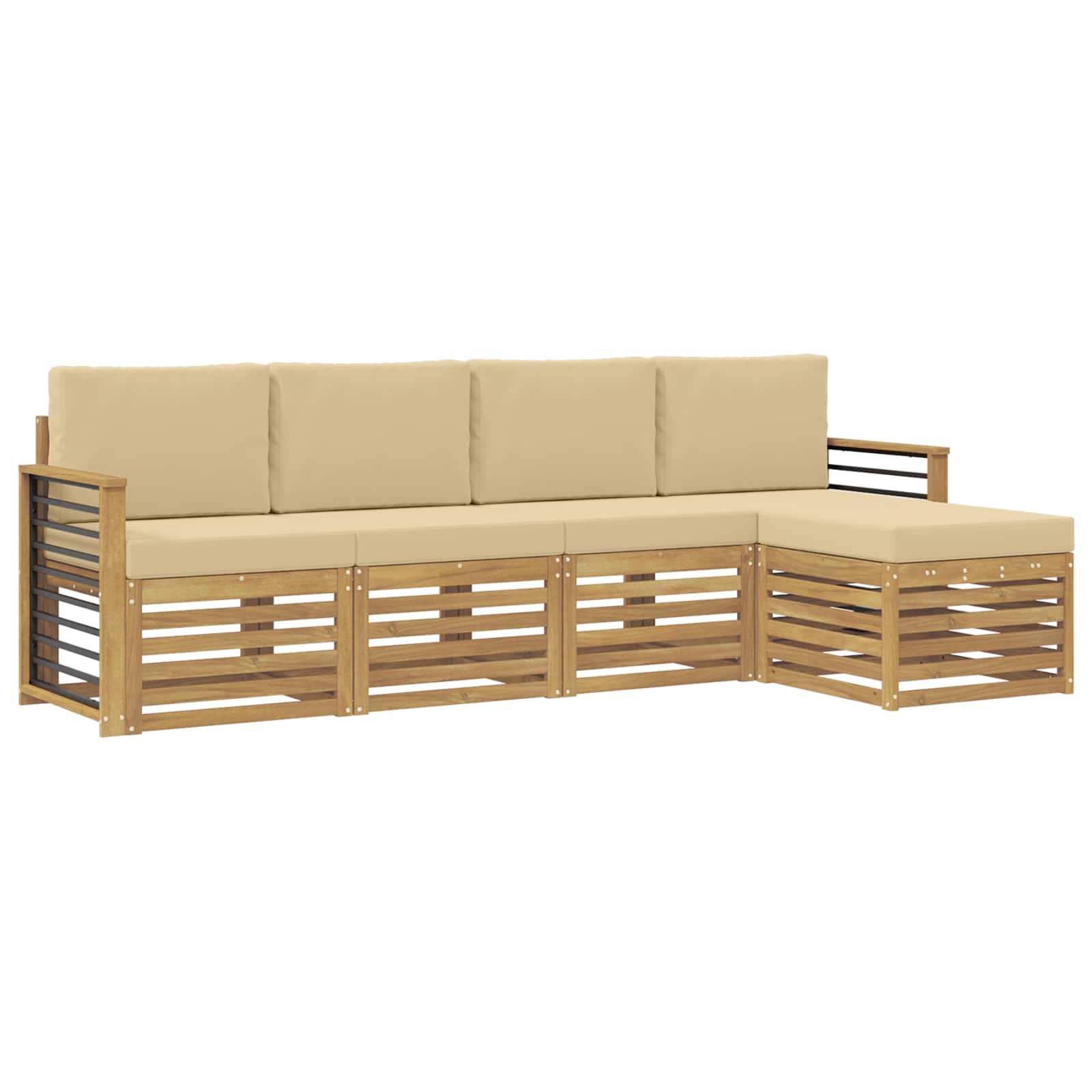 Outdoor-Sofagarnitur mit Kissen 5 pcs Weiß und Beige Polyester
