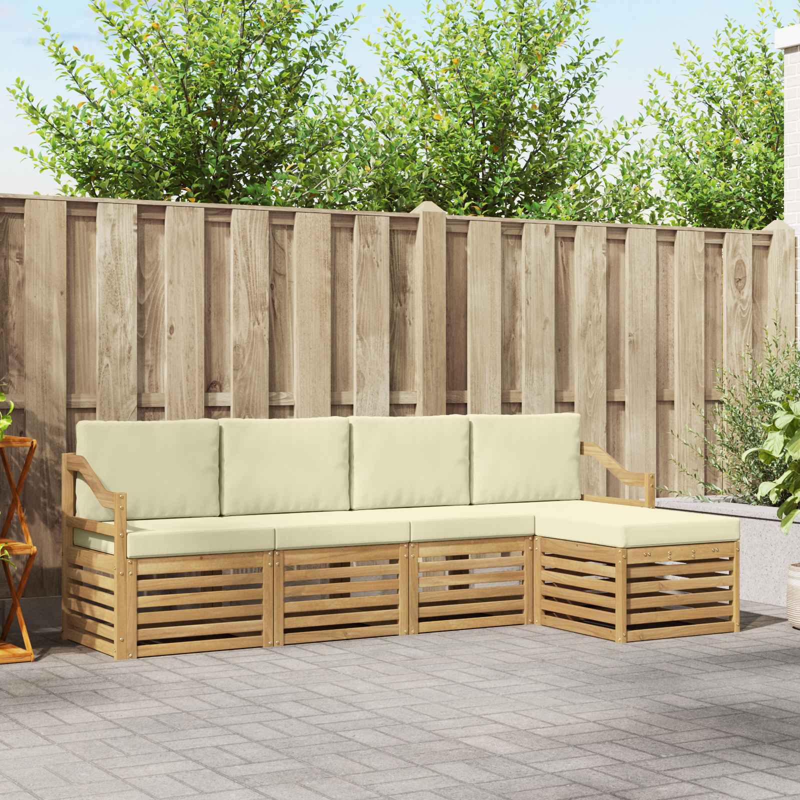 Outdoor-Sofagarnitur 5 pcs Weiß und Creme 245 x 122,5 x 73 cm