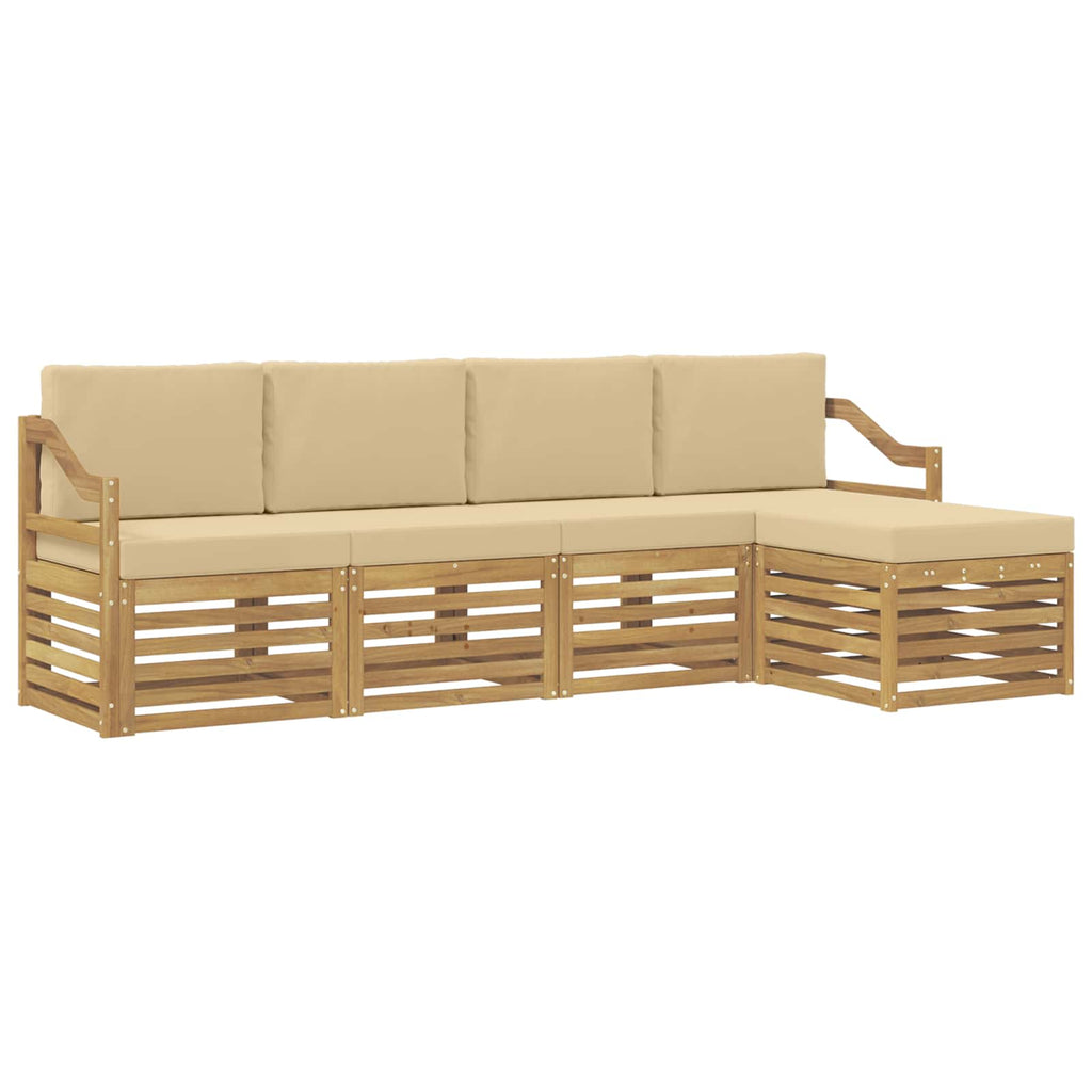 Outdoor-Sofagarnitur mit Kissen 5 pcs Weiß und Beige Polyester