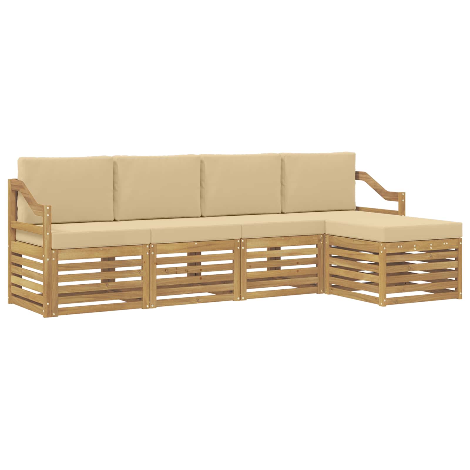 Outdoor-Sofagarnitur mit Kissen 5 pcs Weiß und Beige Polyester