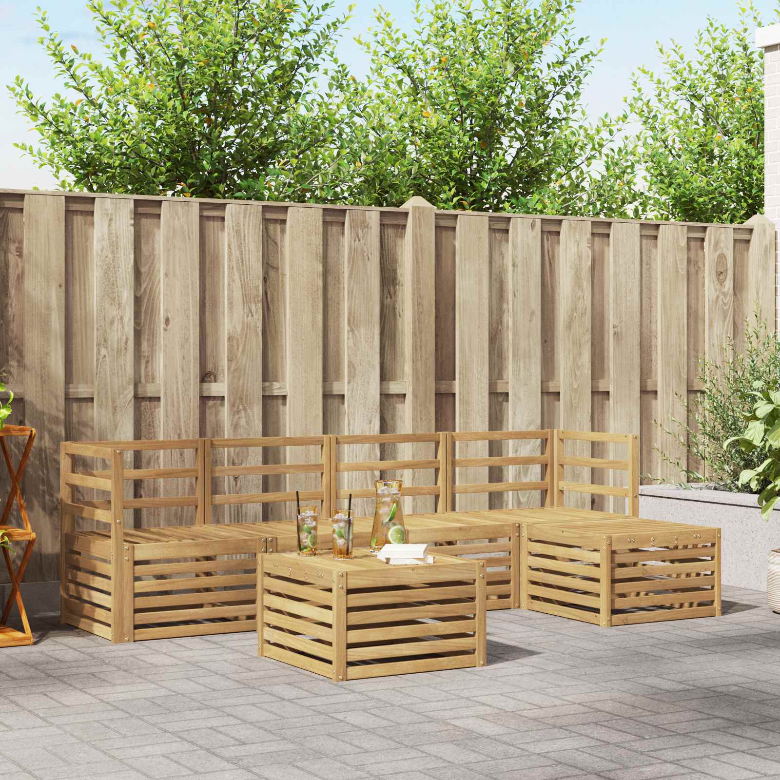 Outdoor-Sofagarnitur 6 pcs Weiß Massivholz Akazie