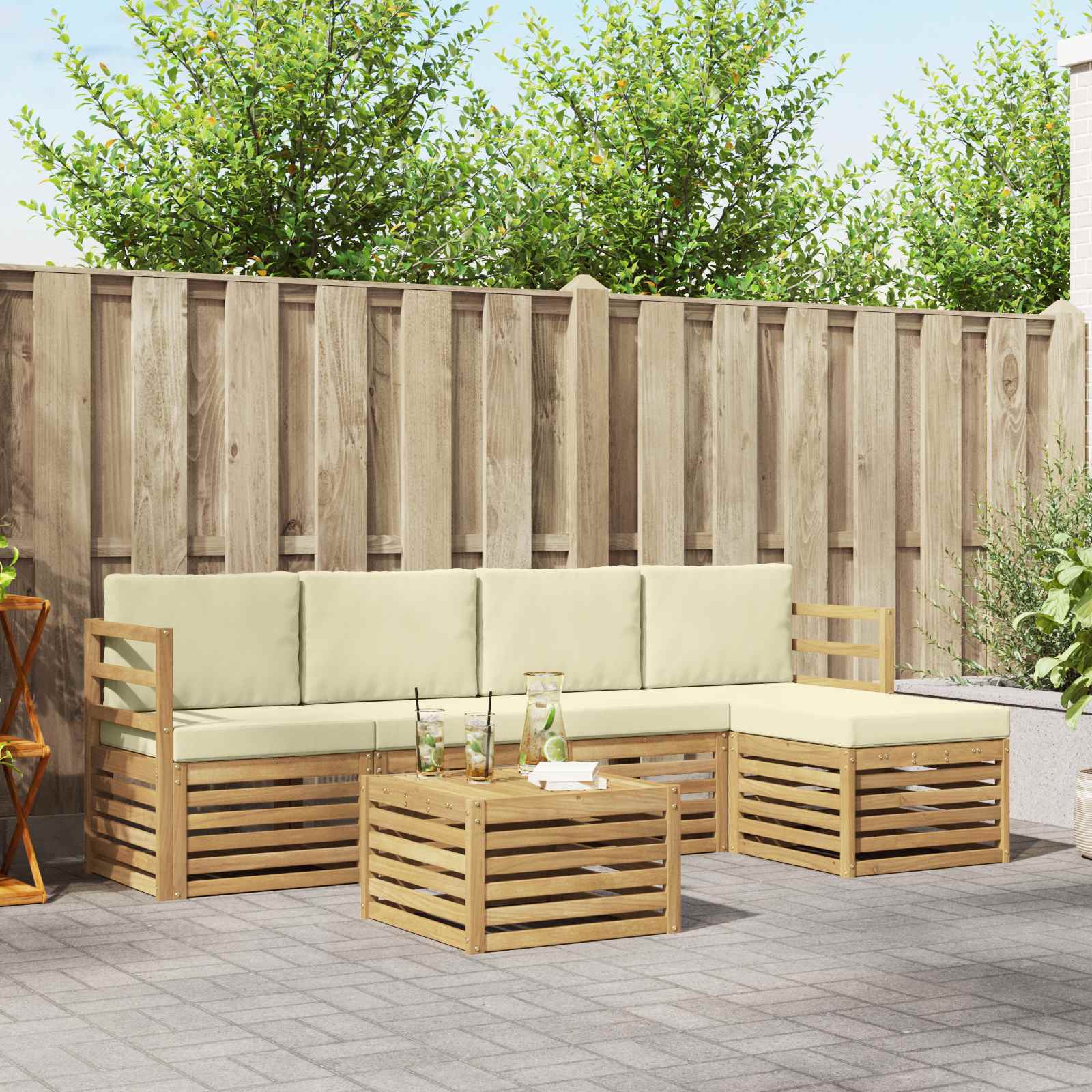 Outdoor-Sofagarnitur 6 pcs Weiß und Creme 59 x 59 x 37 cm