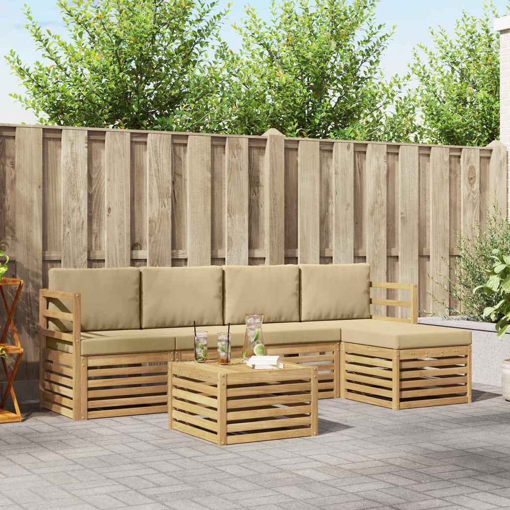 Outdoor-Sofagarnitur mit Kissen 6 pcs Weiß und Beige Polyester