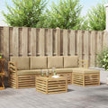 Outdoor-Sofagarnitur mit Kissen 6 pcs Weiß und Beige Polyester