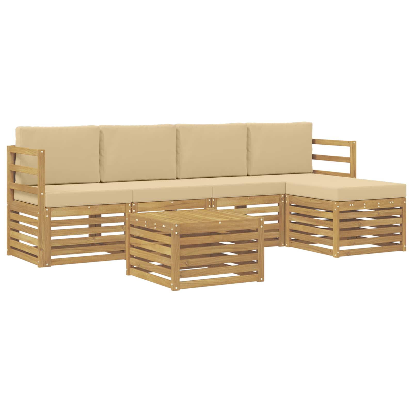 Outdoor-Sofagarnitur mit Kissen 6 pcs Weiß und Beige Polyester