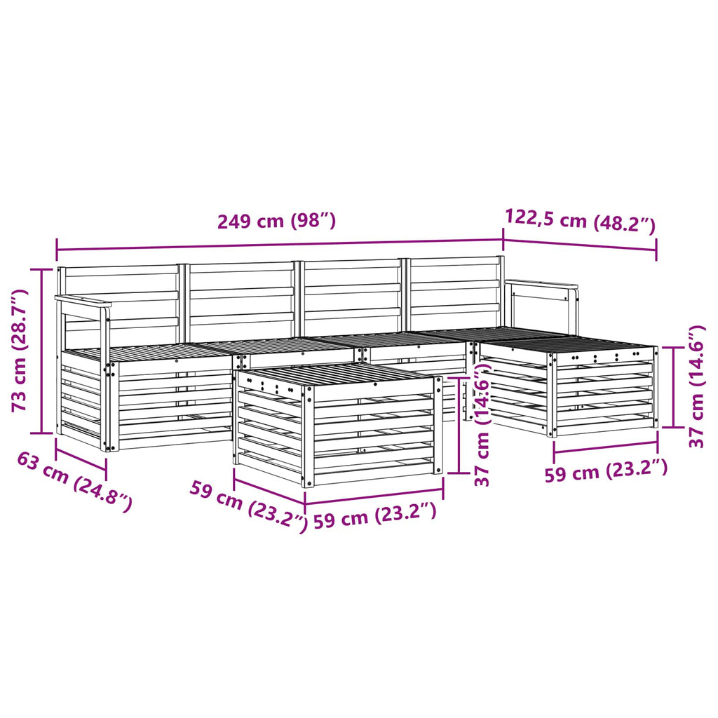 Outdoor-Sofagarnitur 6 pcs Weiß 59 x 59 x 37 cm