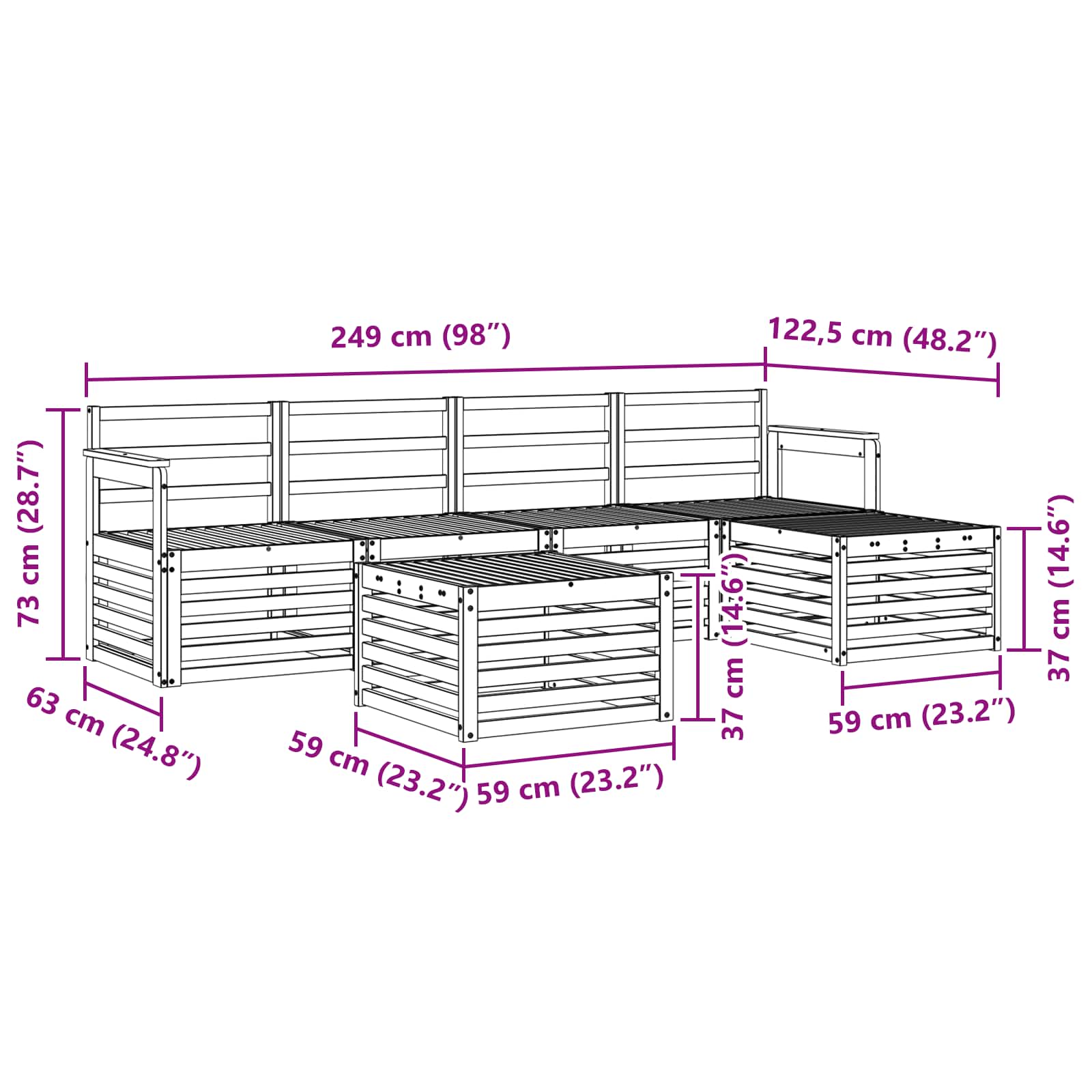 Outdoor-Sofagarnitur 6 pcs Weiß 59 x 59 x 37 cm