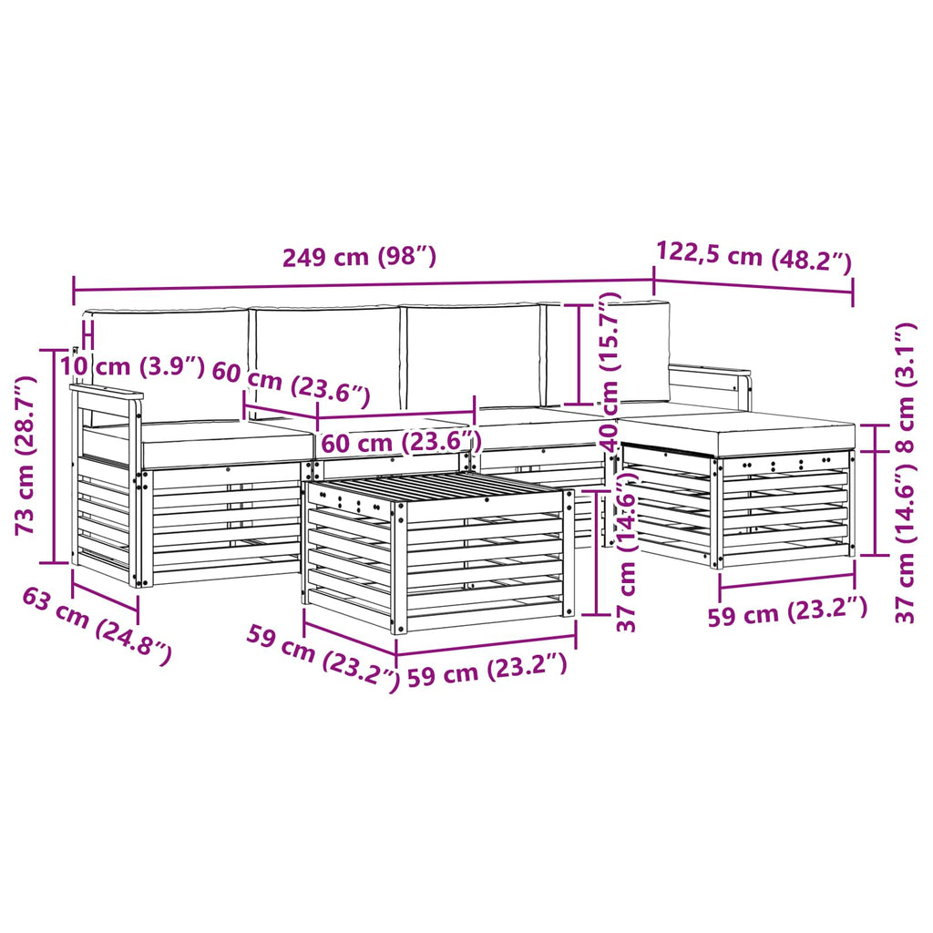 Outdoor-Sofagarnitur 6 pcs Weiß und Hellgrau 59 x 59 x 37 cm
