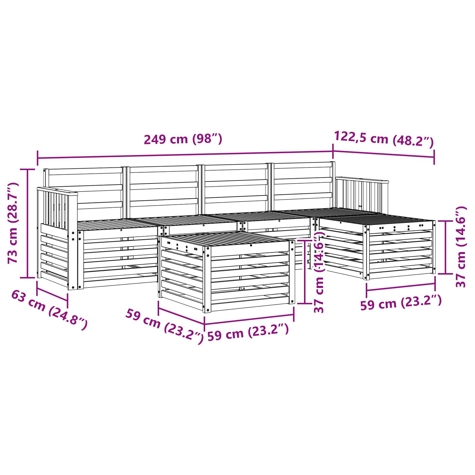 Outdoor-Sofagarnitur 6 pcs Weiß 59 x 59 x 37 cm