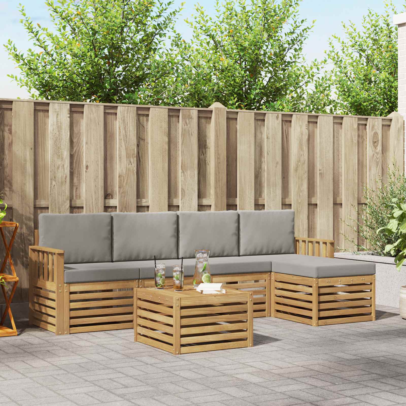 Outdoor-Sofagarnitur 6 pcs Weiß und Hellgrau 59 x 59 x 37 cm