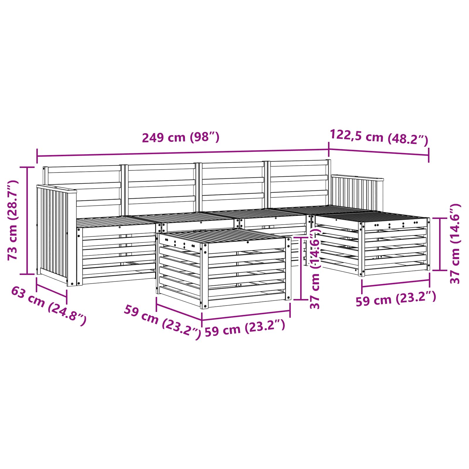 Outdoor-Sofagarnitur 6 pcs Weiß 59 x 59 x 37 cm