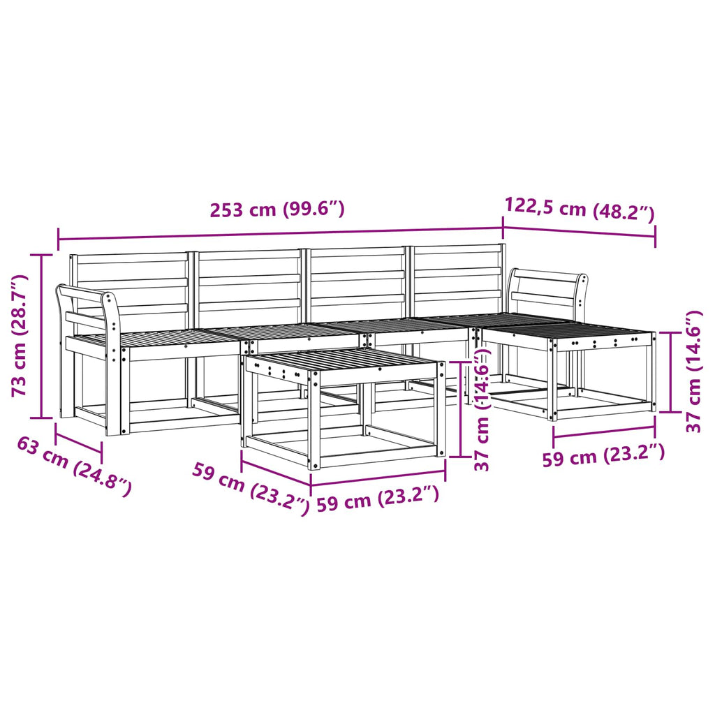 Outdoor-Sofagarnitur 6 pcs Weiß 59 x 59 x 37 cm