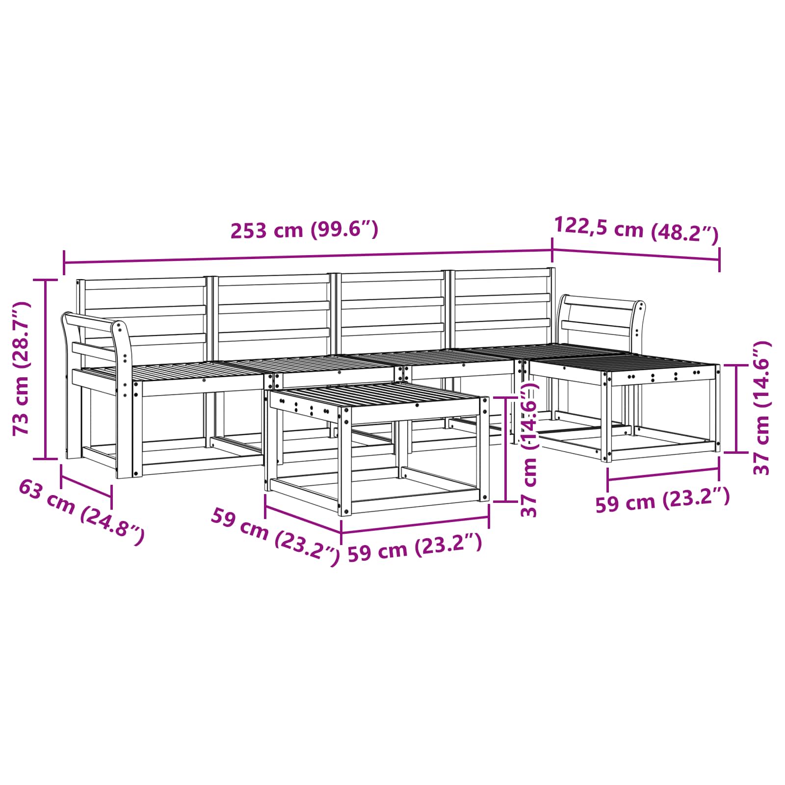 Outdoor-Sofagarnitur 6 pcs Weiß 59 x 59 x 37 cm